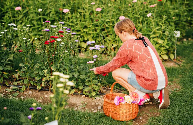 A Girl Working In Garden