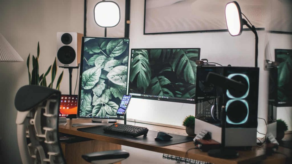 gaming setup in a basement