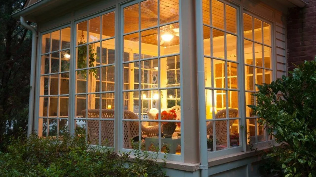 The sunroom is full of lights