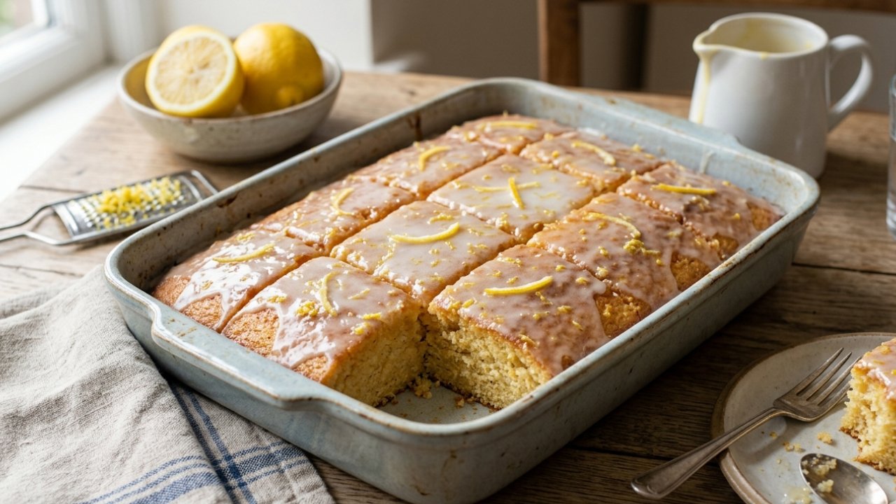 Lemon cake in a tray