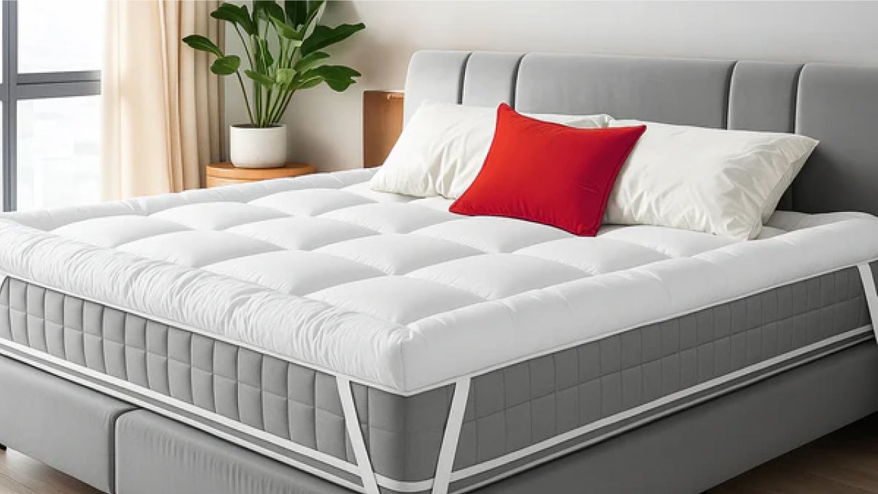 Firm mattress topper on bed