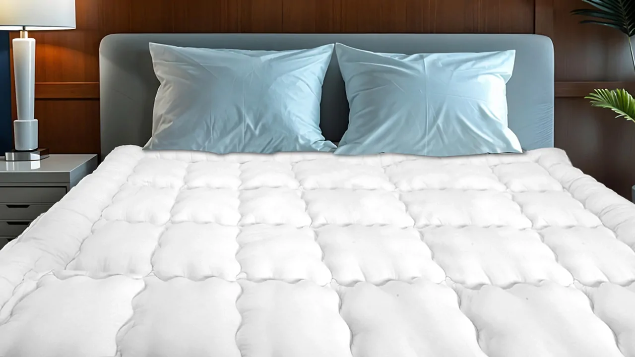 A front view of white quilted mattress topper