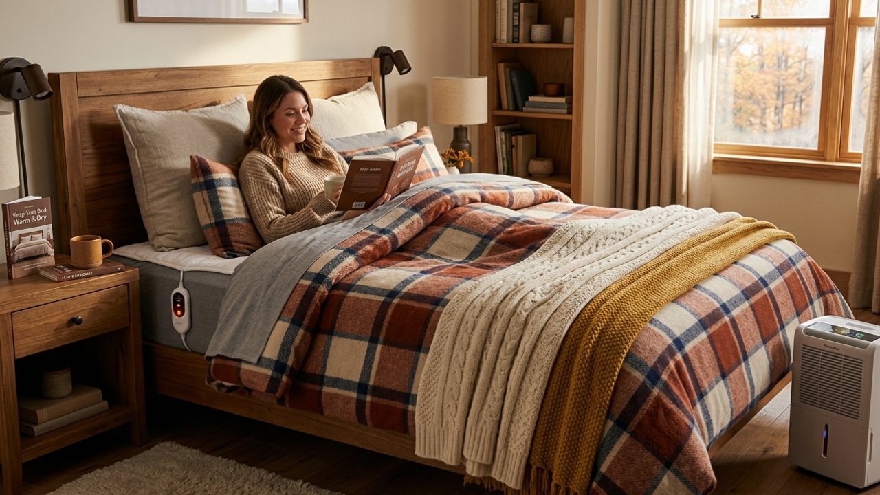 A woman relaxing in a cozy bedroom